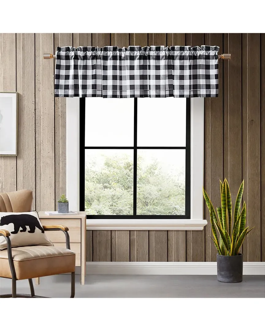 Mountain Plaid Window Valance - Black & White image