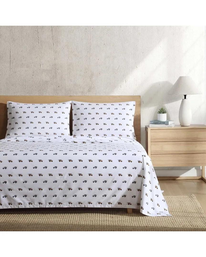 Out To The Beach Percale Sheet Set - Sky/Orange, Cotton