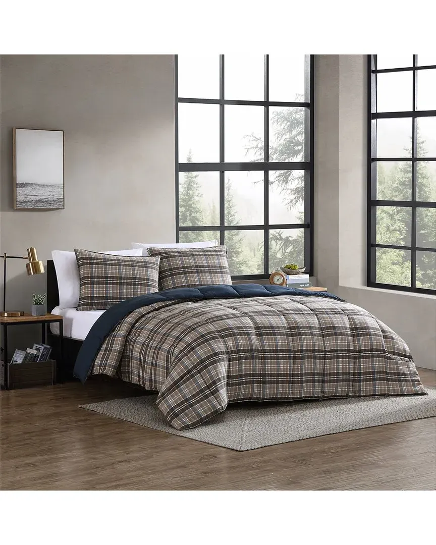 Rugged Plaid Comforter Set - Brown, Polyester image