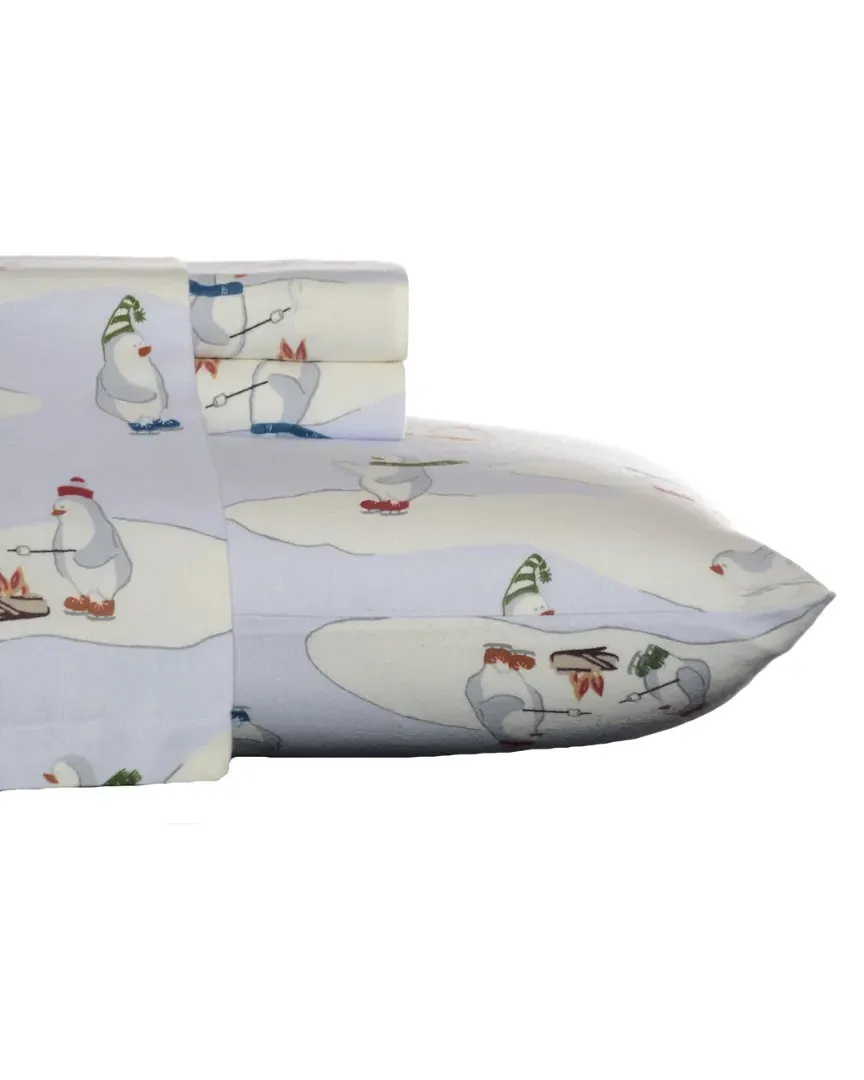 Skating Penguins Sheet Set - Sky, Cotton Flannel image