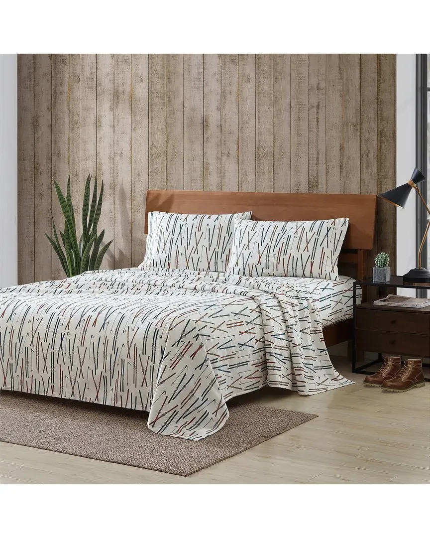Ski Line Twin XL Sheet Set - Light Ivory Orange Blue, Cotton