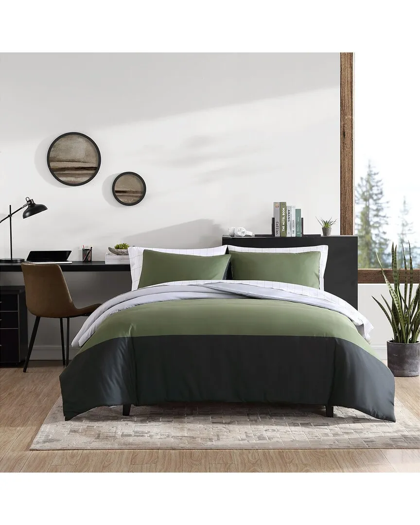 Skyline Stripe Soft Comforter Set - Olive Green image
