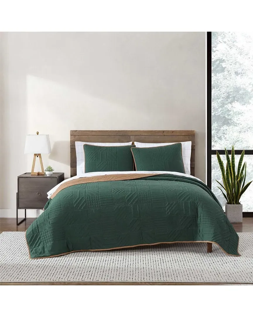 Solid Washed Quilt Set - Green, Polyester image