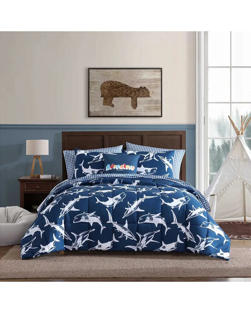 Vinny And Shark Friends Comforter Set - Navy Blue image