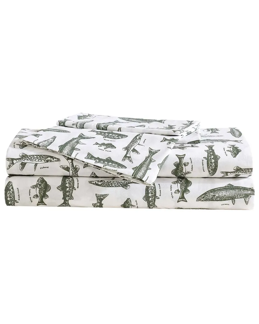 Wes Fish Face Cotton Percale Sheet Set - Green, Cotton image
