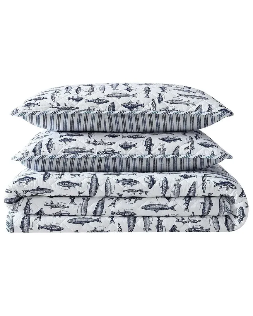 Wes Fish Reversible Quilt Set - Blue, Cotton