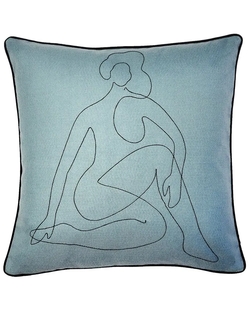 Embroidered Relaxed Figure Pillow Cover - Blue image
