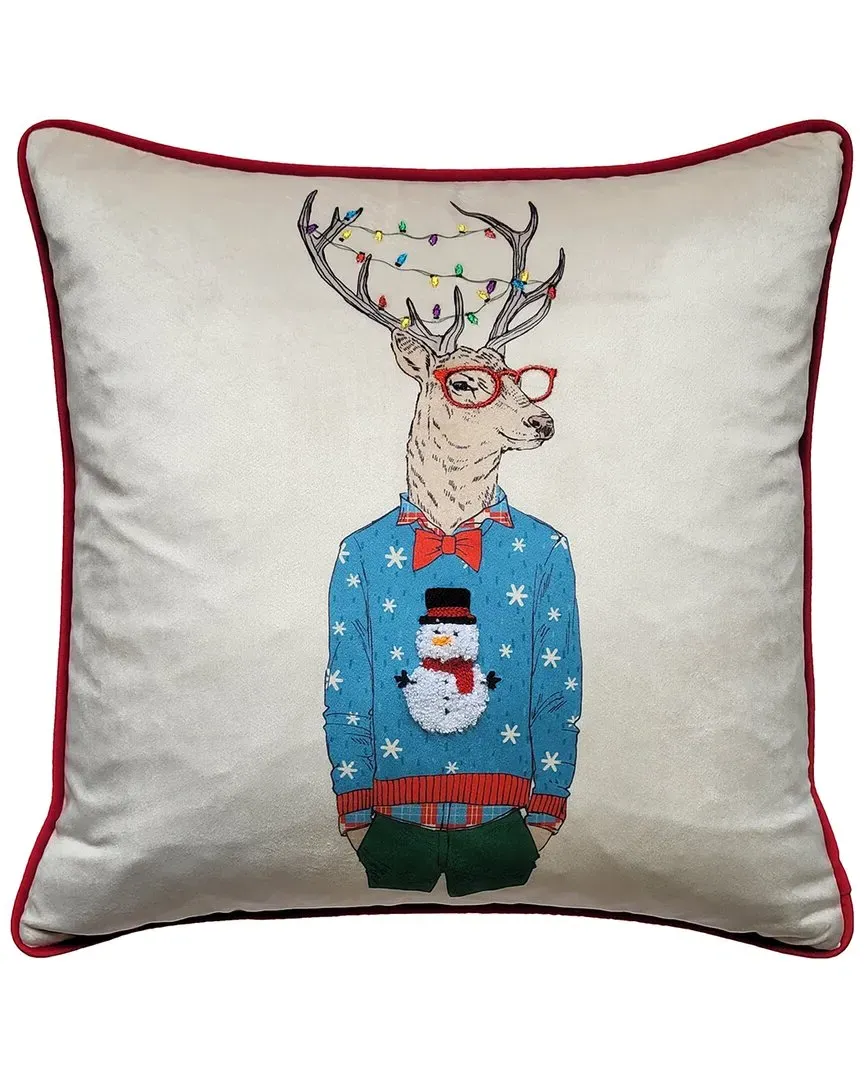 Hipster Reindeer Christmas Square Decorative Pillow - Polyester image