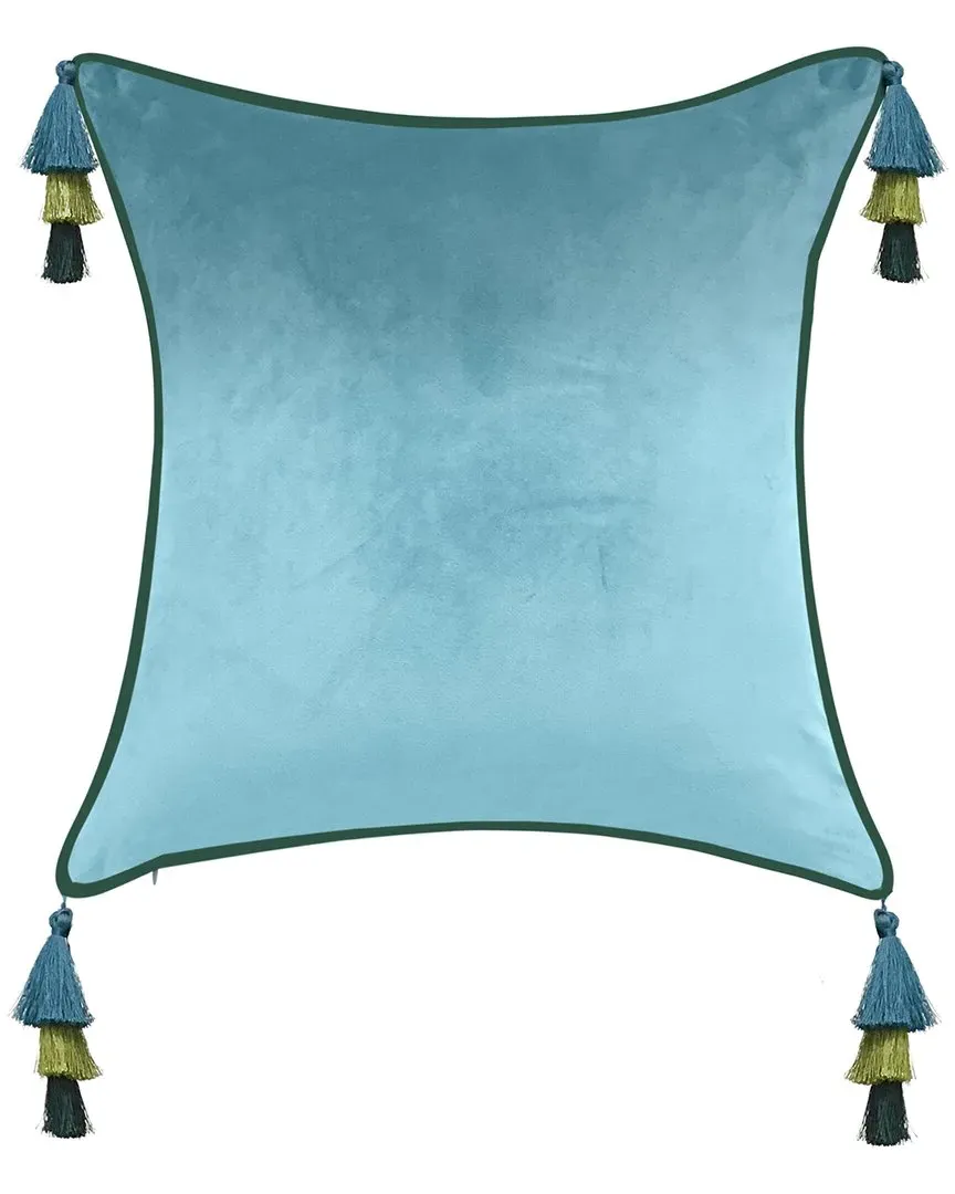Velvet Reversible Tassel Decorative Pillow - Turquoise
