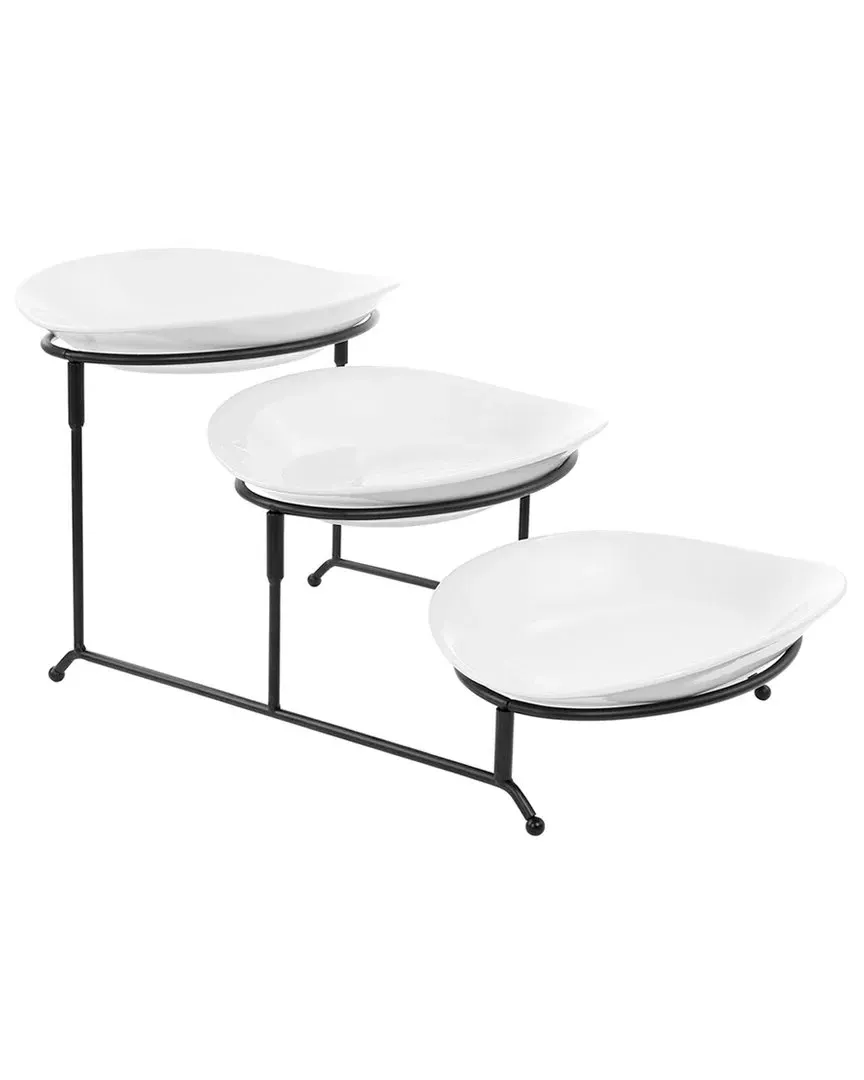 3-Tier Oval Plate Serveware Set - White, Porcelain