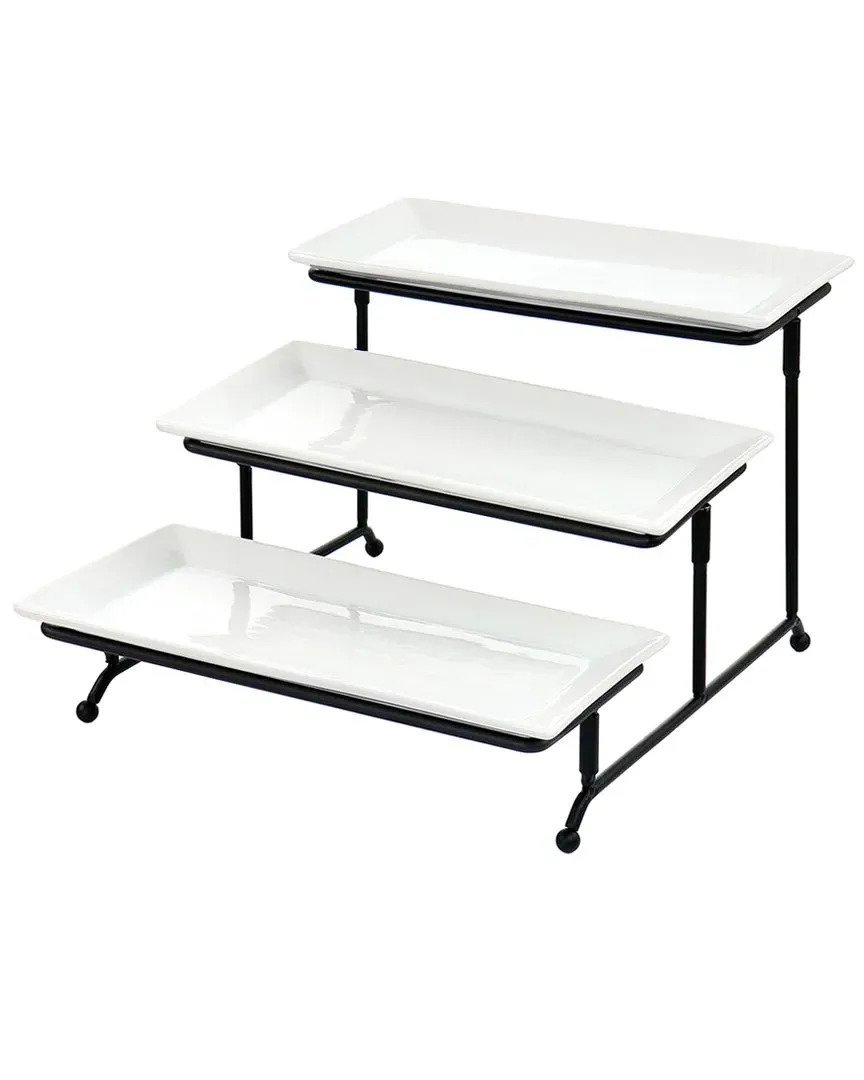 3-Tier Rectangular Plate Serveware Set - White, Porcelain image