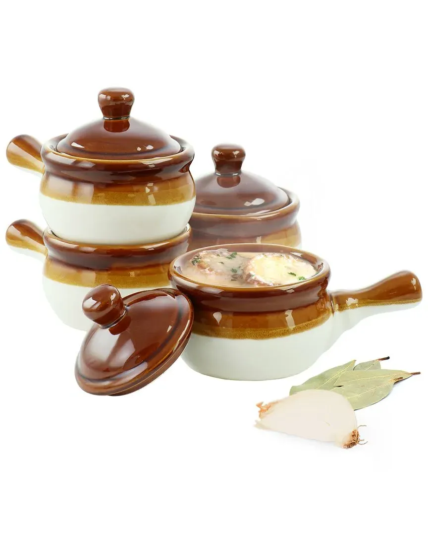 4-Piece French Onion Soup Bowl Set with Lids - Brown image