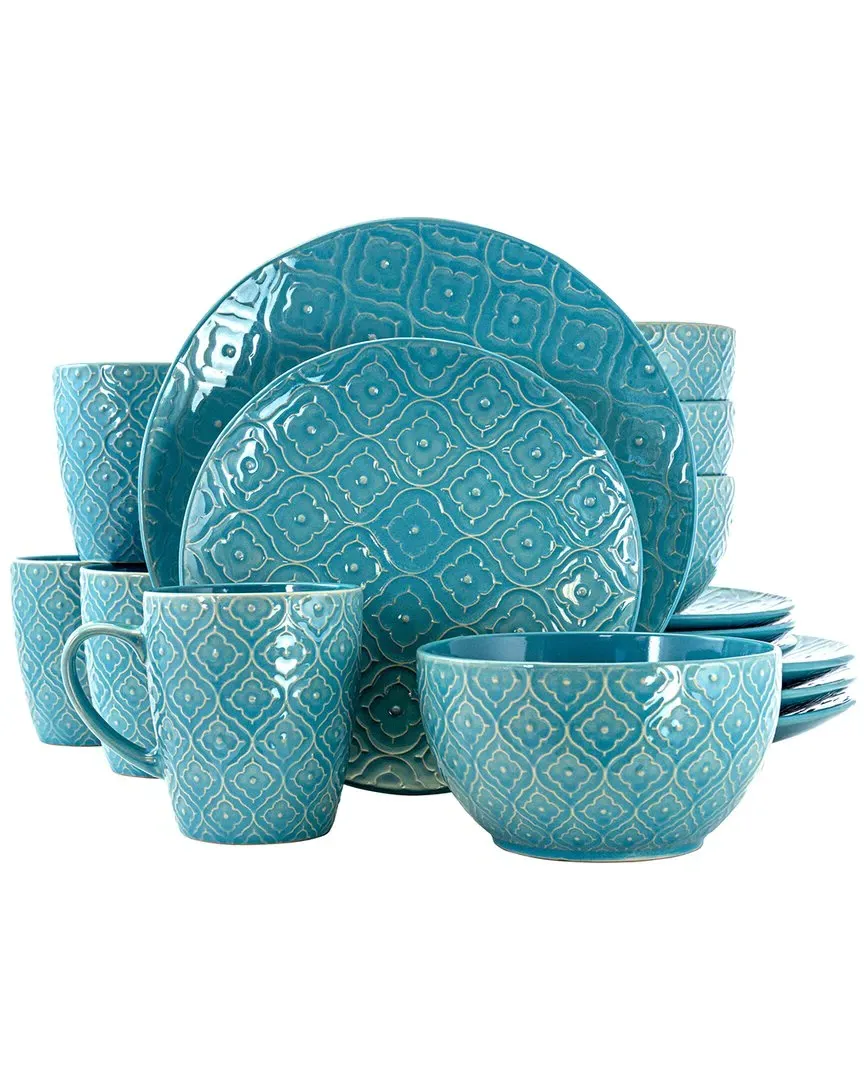 Aqua Lily 16-Piece Dinnerware Set - Aqua, Stoneware