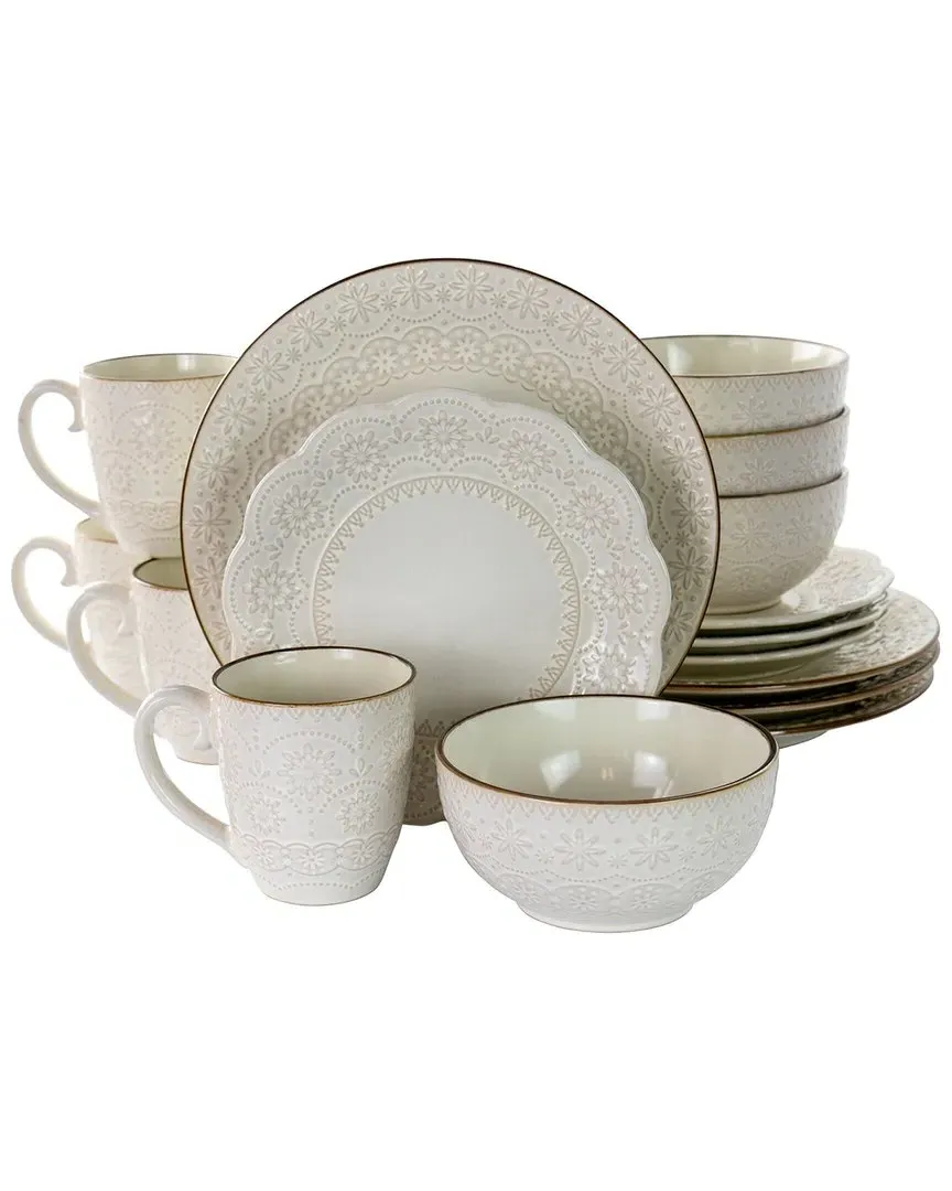 Contessa 16pc Embossed Scalloped Dinnerware Set - Ivory image