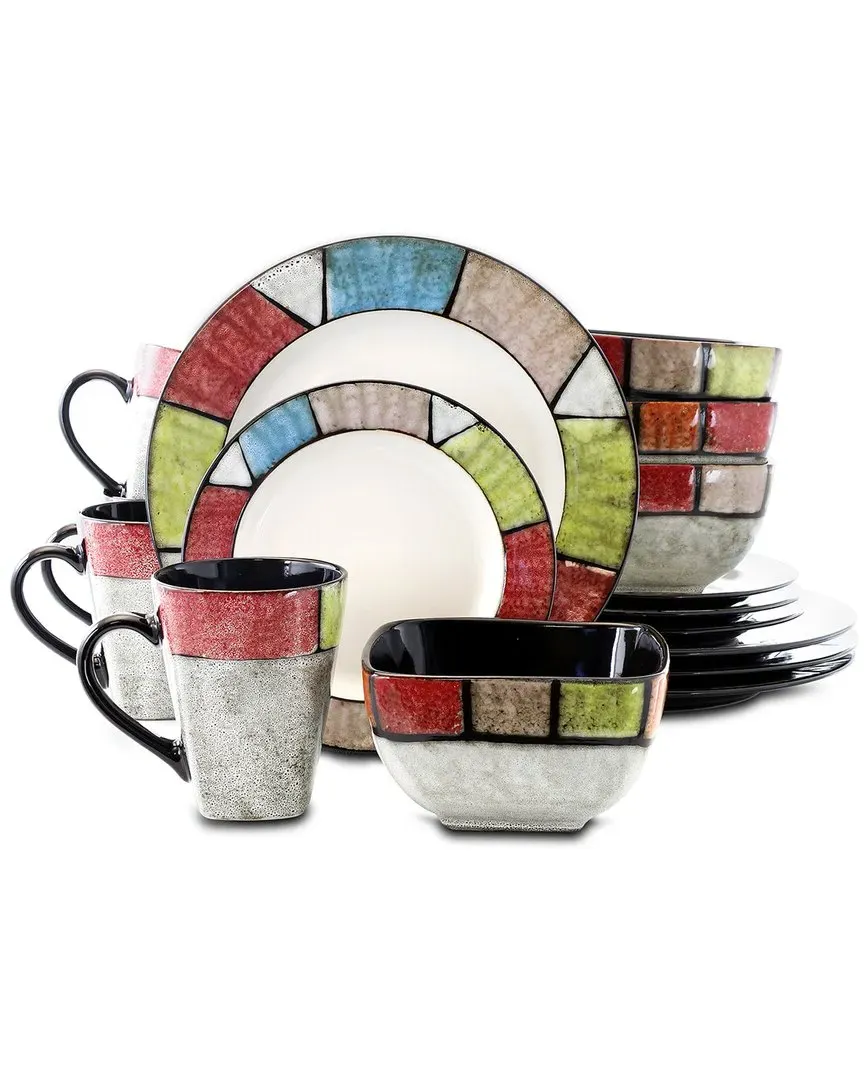 Country Cottage 16-Piece Dinnerware Set - Multicolor, Stoneware