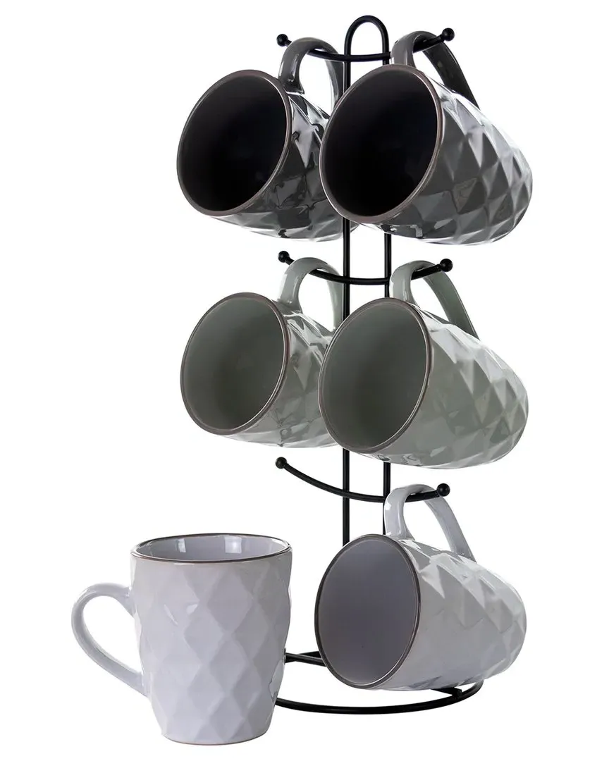 Diamond Waves 6pc Mug Set with Stand