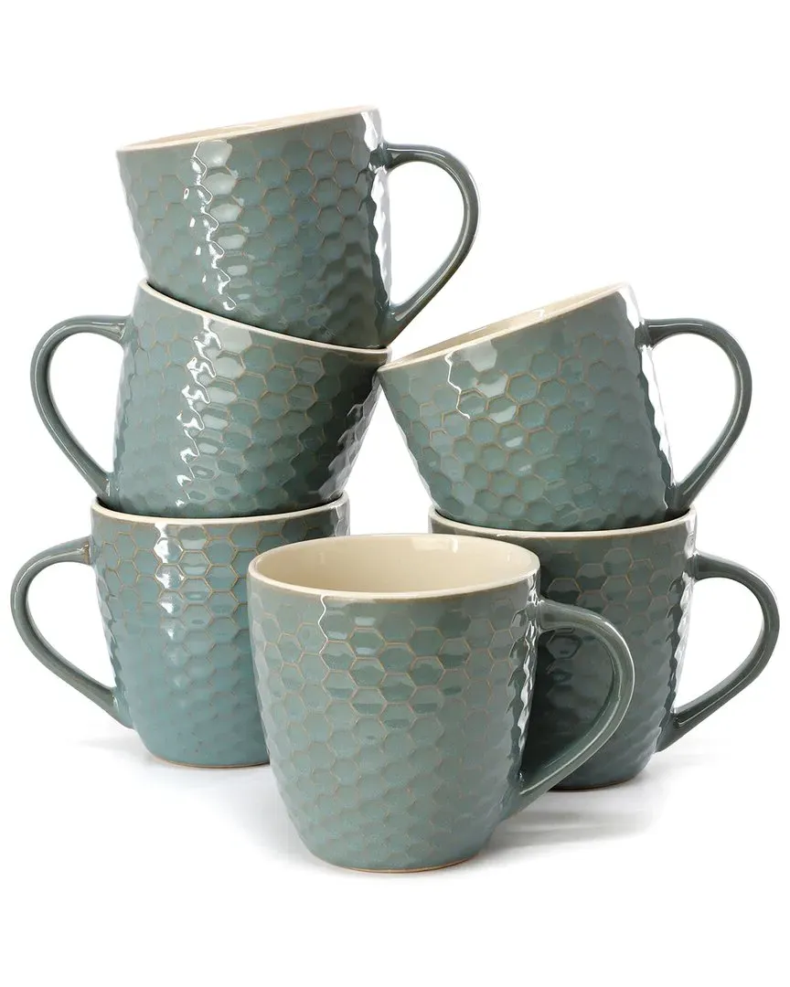 Honeycomb 6-Piece Mug Set - Turquoise, Stoneware