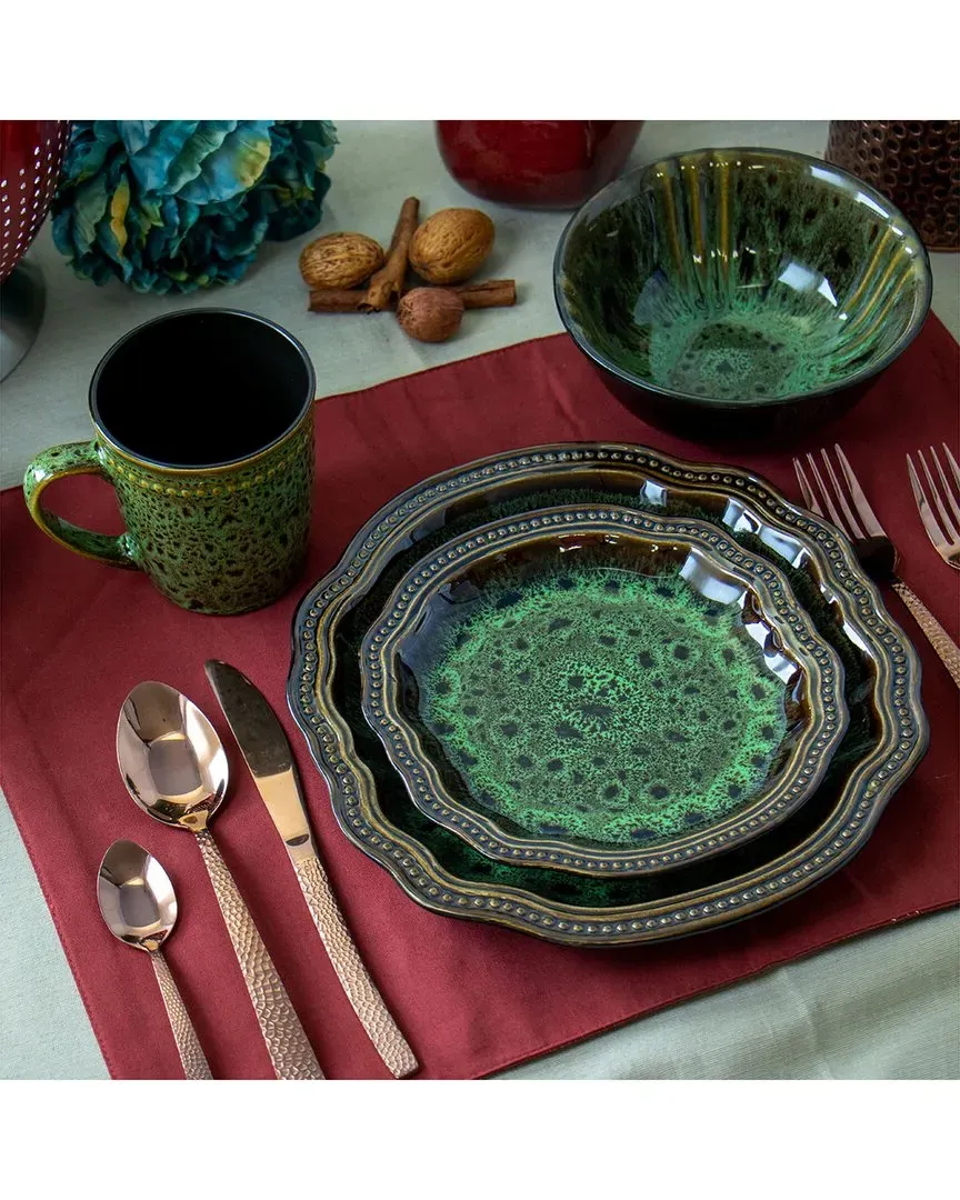 Jade Waves 16-Piece Dinnerware Set - Green, Stoneware image