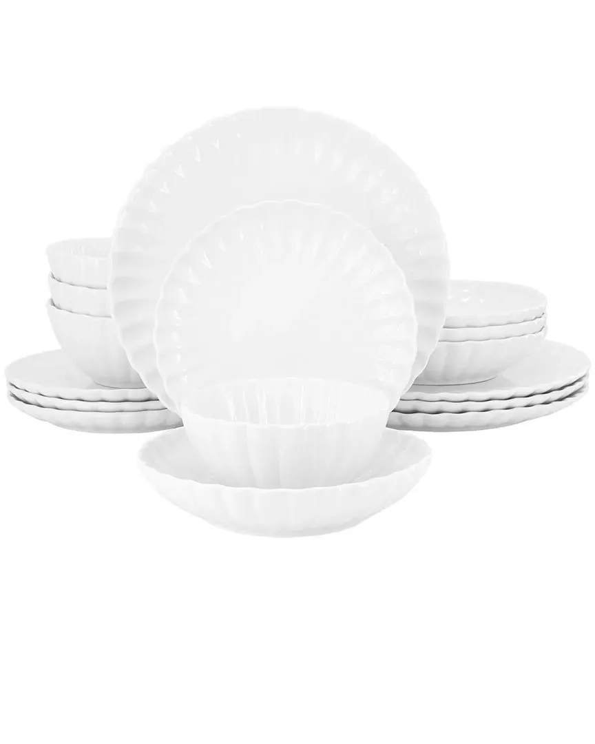 Jane 16pc Scalloped Dinnerware Set - White, Porcelain