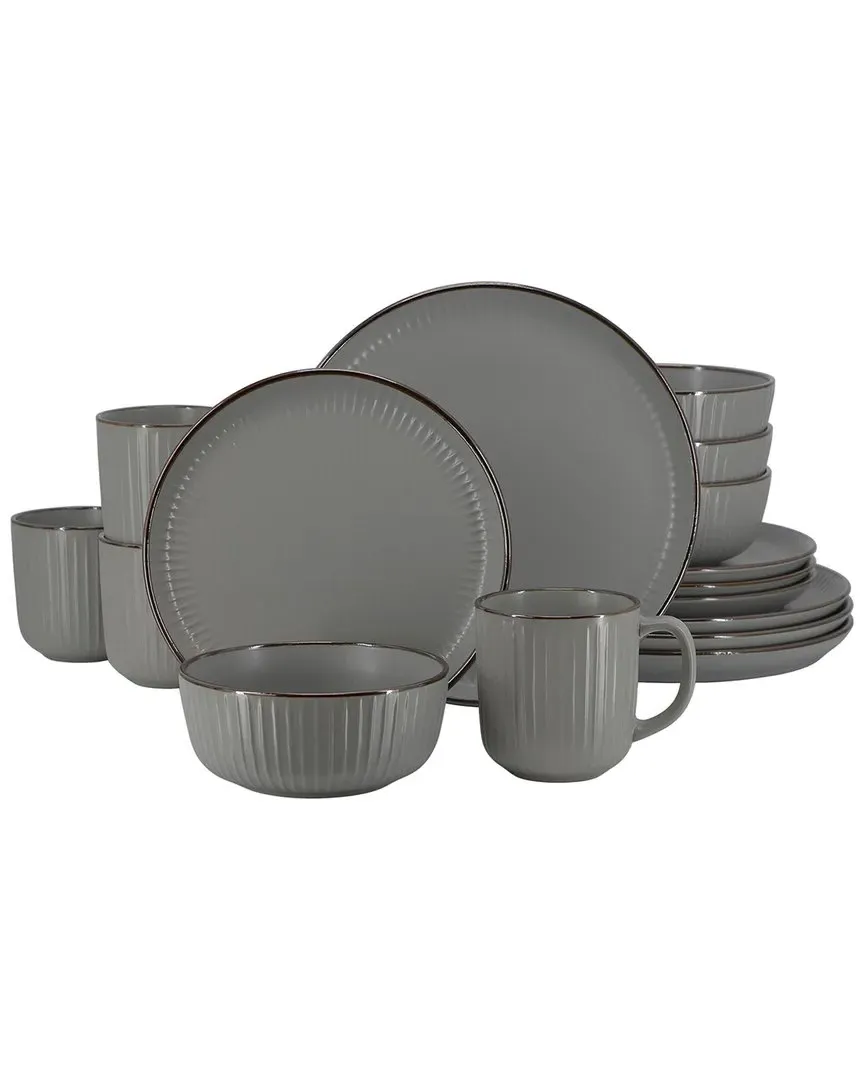 Leo 16-Piece Dinnerware Set - Dark Grey, Stoneware