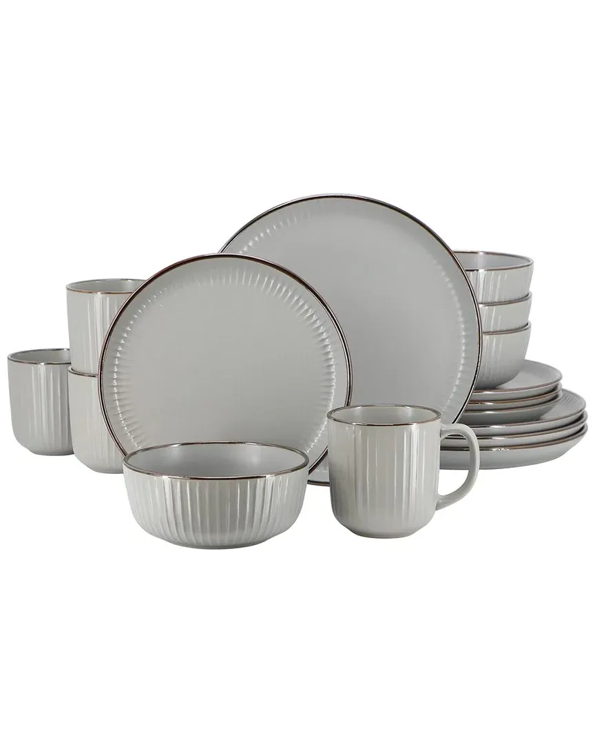 Leo 16-Piece Dinnerware Set - Light Grey, Stoneware