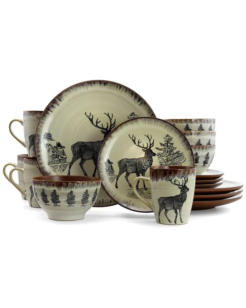 Majestic Elk 16pc Dinnerware Set - Taupe, Stoneware