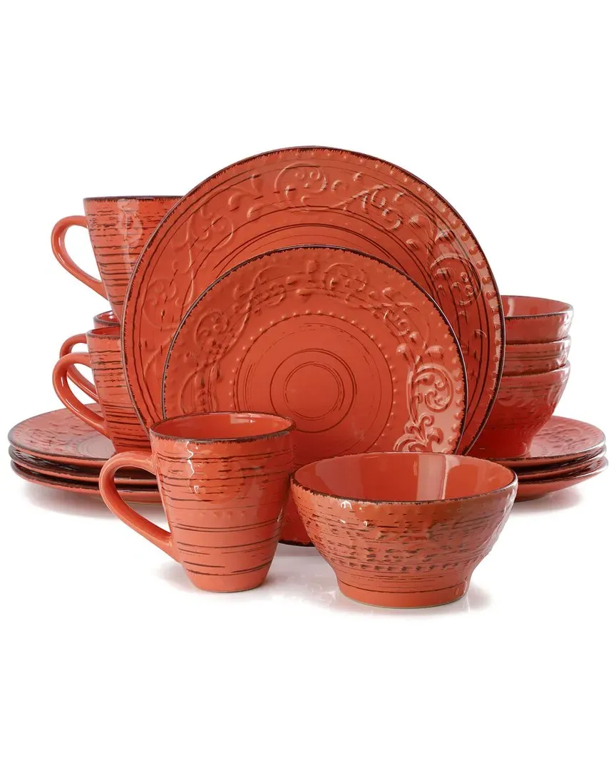 Malibu Jasper 16-Piece Dinnerware Set - Orange, Stoneware