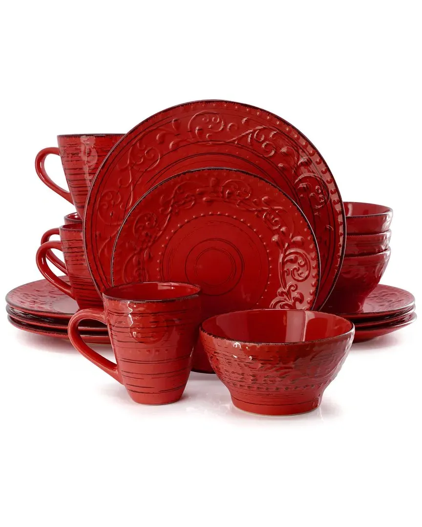 Malibu Ocean Bloom 16-Piece Dinnerware Set - Red, Stoneware