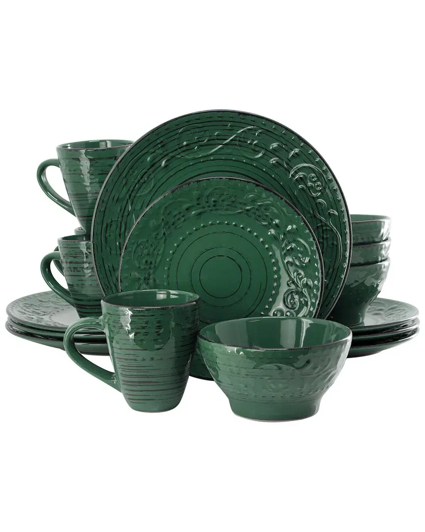 Malibu Sea Glass 16-Piece Dinnerware Set - Green, Stoneware