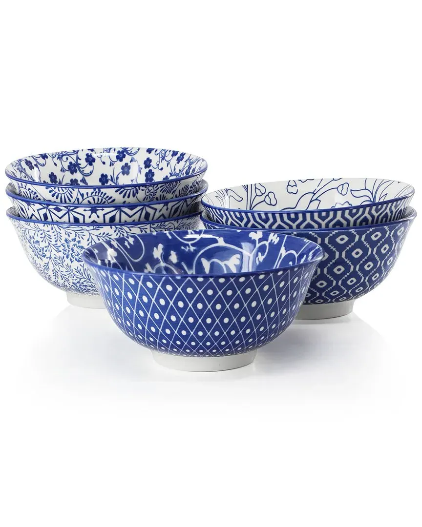 Moxy 6-Piece Footed Bowl Set - Blue, Porcelain