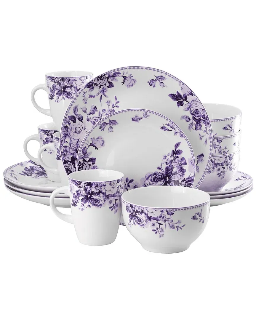 Rose 16pc Stoneware Dinnerware Set - Purple image