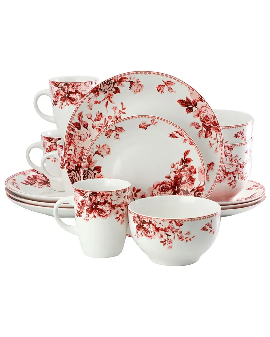 Rose 16pc Stoneware Dinnerware Set - Red