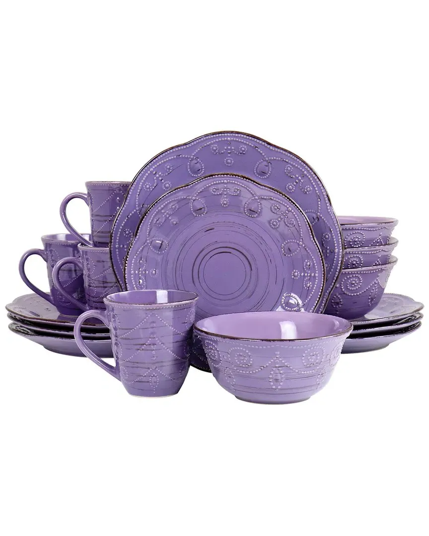Rustic Birch 16pc Round Dinnerware Set - Purple, Stoneware