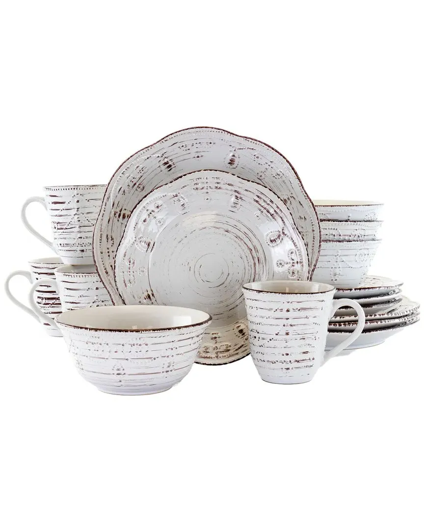 Rustic Birch 16pc Round Dinnerware Set - White, Stoneware image