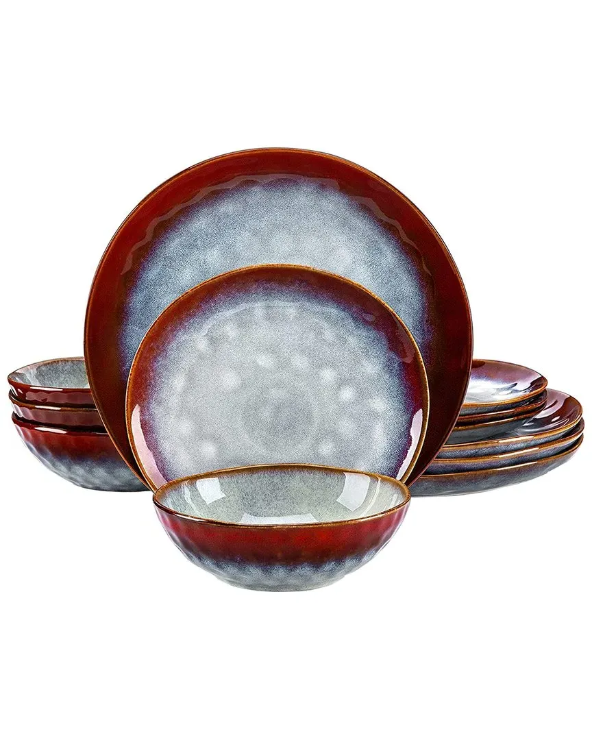 Samara 12pc Round Dinnerware Set - Red, Stoneware