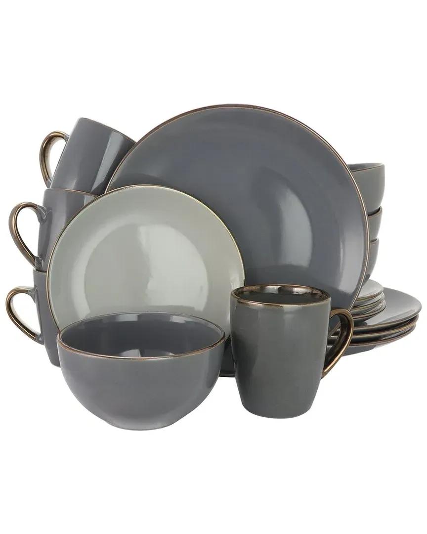 Tahitian Grand 16-Piece Dinnerware Set - Grey, Stoneware