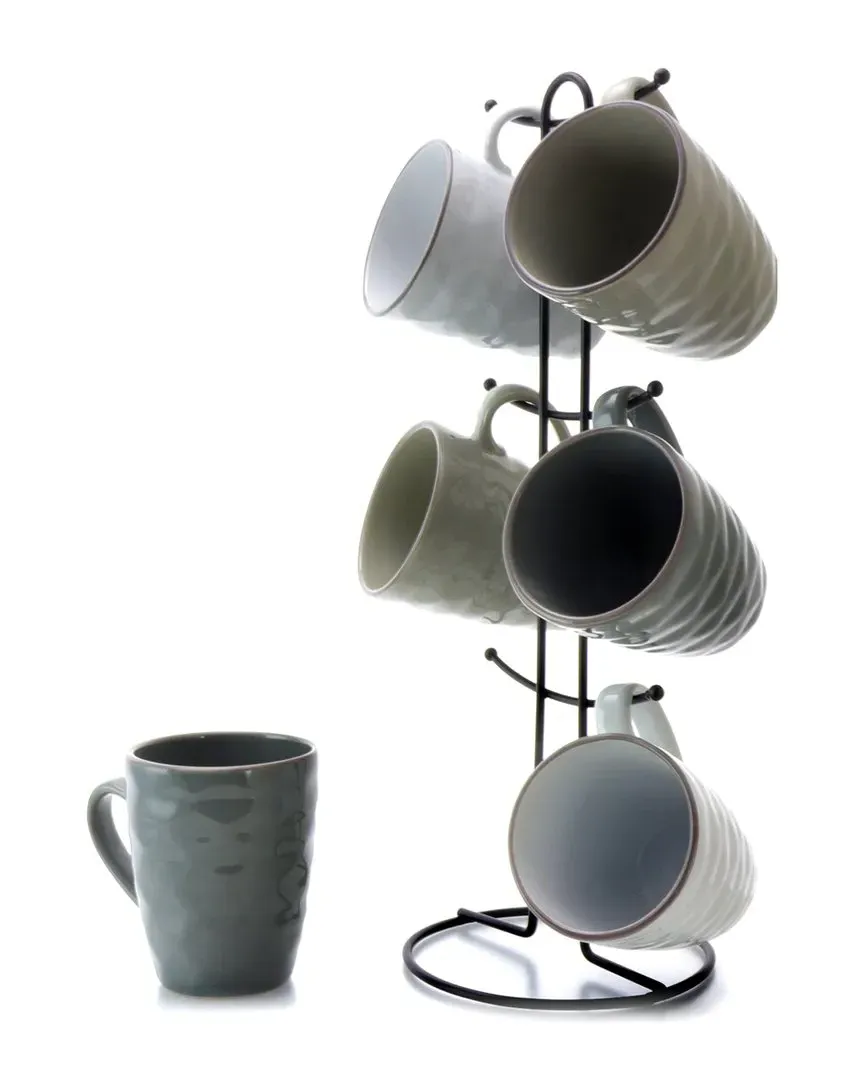 Tahitian Waves 6pc Mug Set with Stand