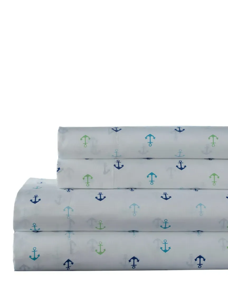Hotel Coastal Print Sheet Set - Anchors Blue, Polyester