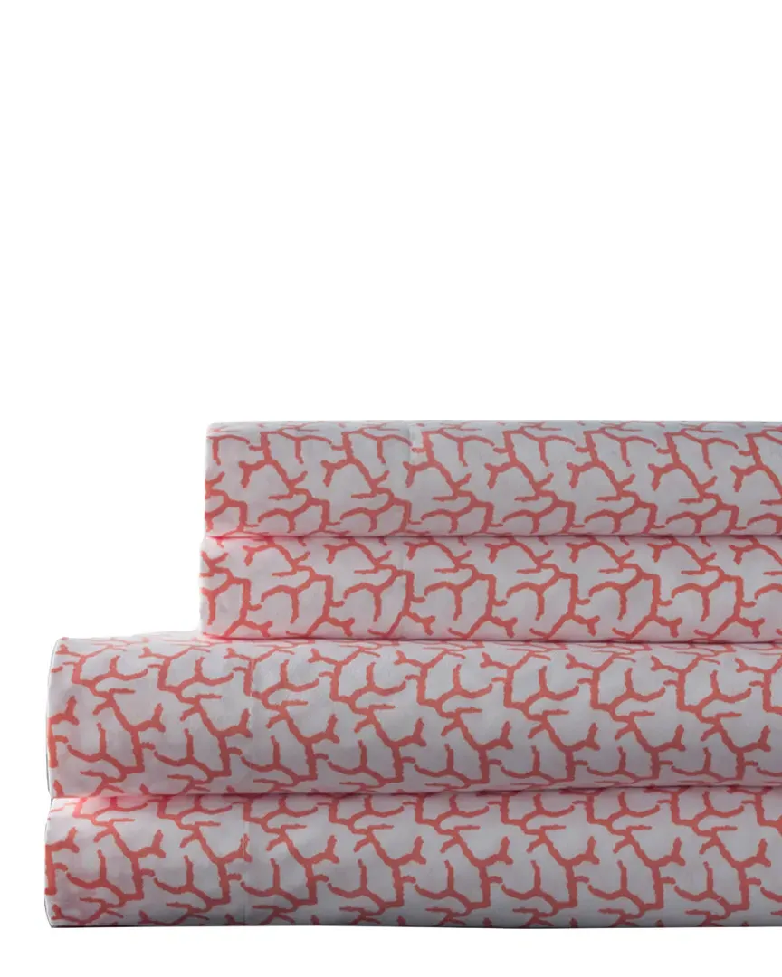Hotel Coastal Print Sheet Set - Burnt Coral, Polyester