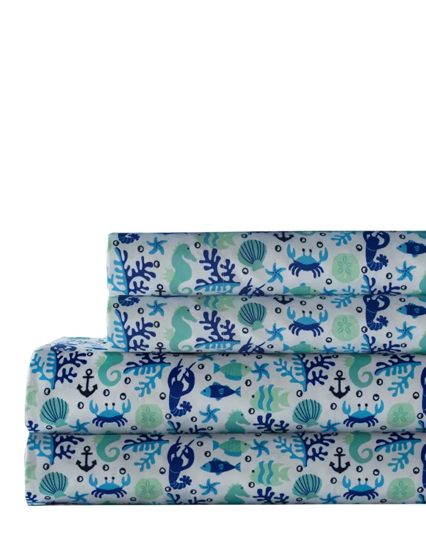 Hotel Coastal Print Sheet Set - Clearwater Aqua, Polyester
