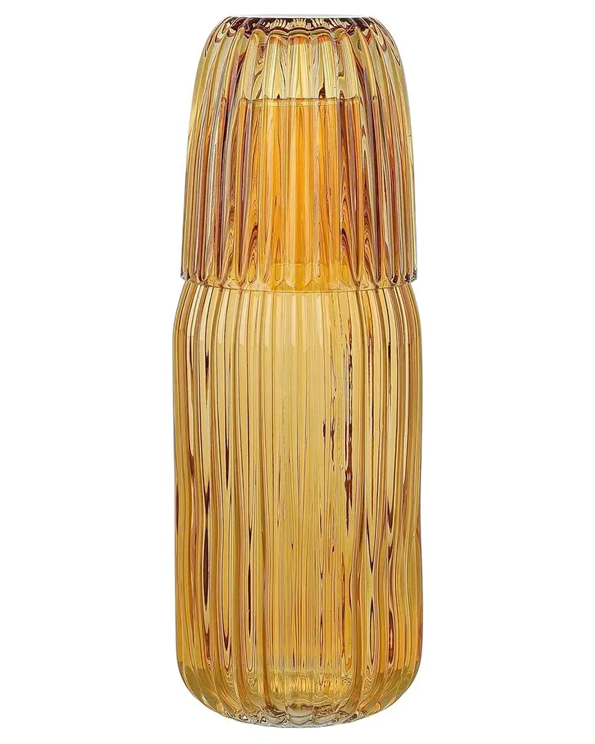 2pc Ribbed Carafe & Cup Set - Amber, Glass image