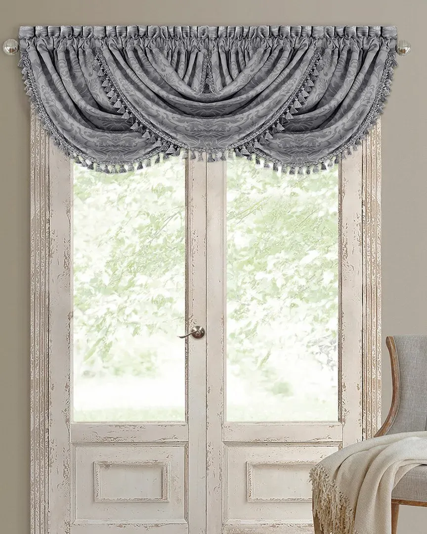 Antonia Waterfall Window Valance with Tassel - Silver