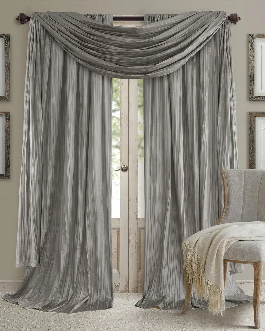 Athena 108in Window Curtain & Scarf Set - Sterling, Polyester