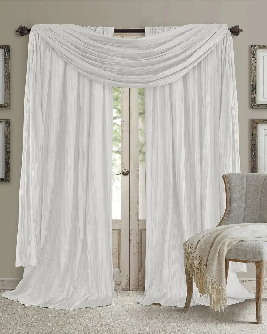 Athena 95in Window Curtain & Scarf Set - White, Polyester