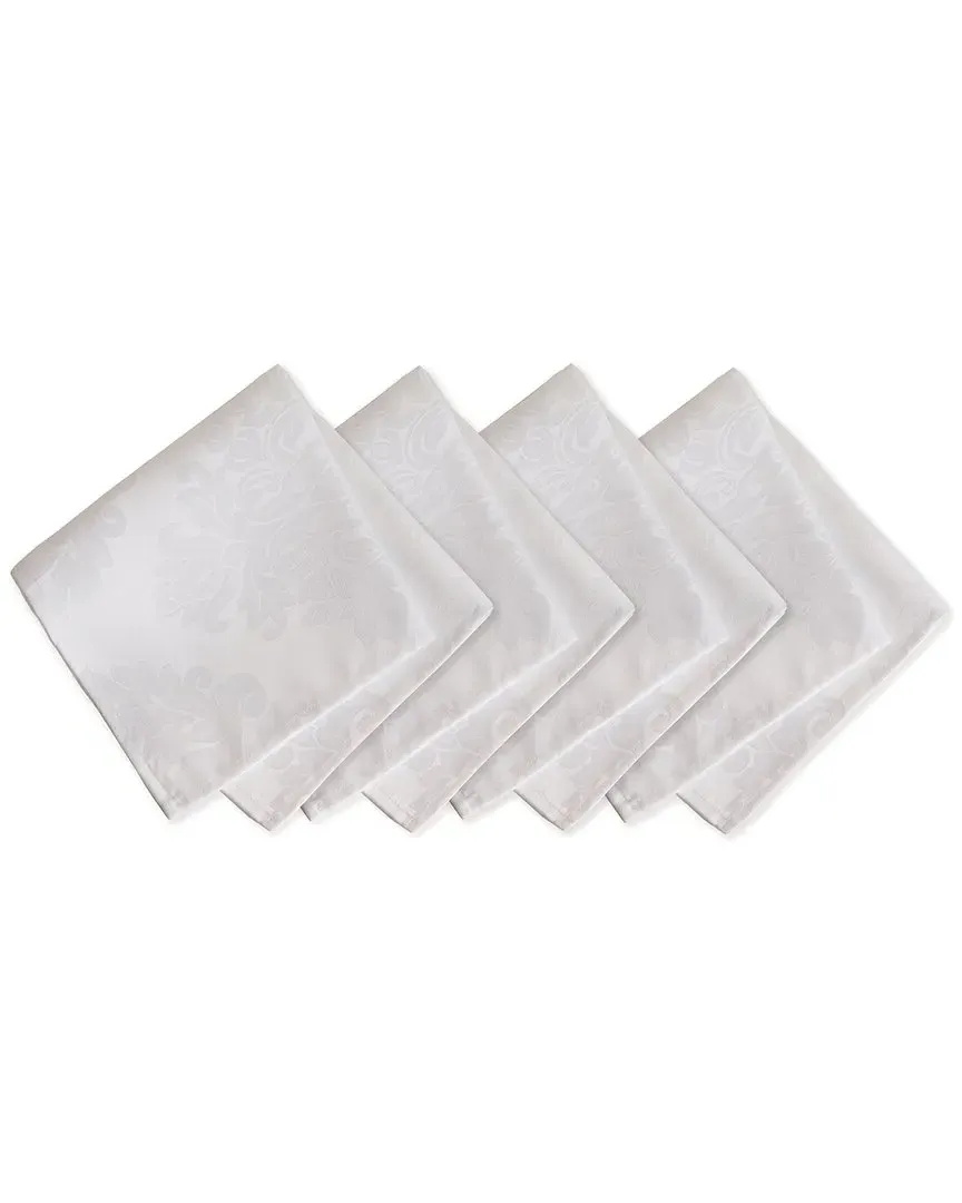 Barcelona Set of 4 Damask Napkins - White, Polyester
