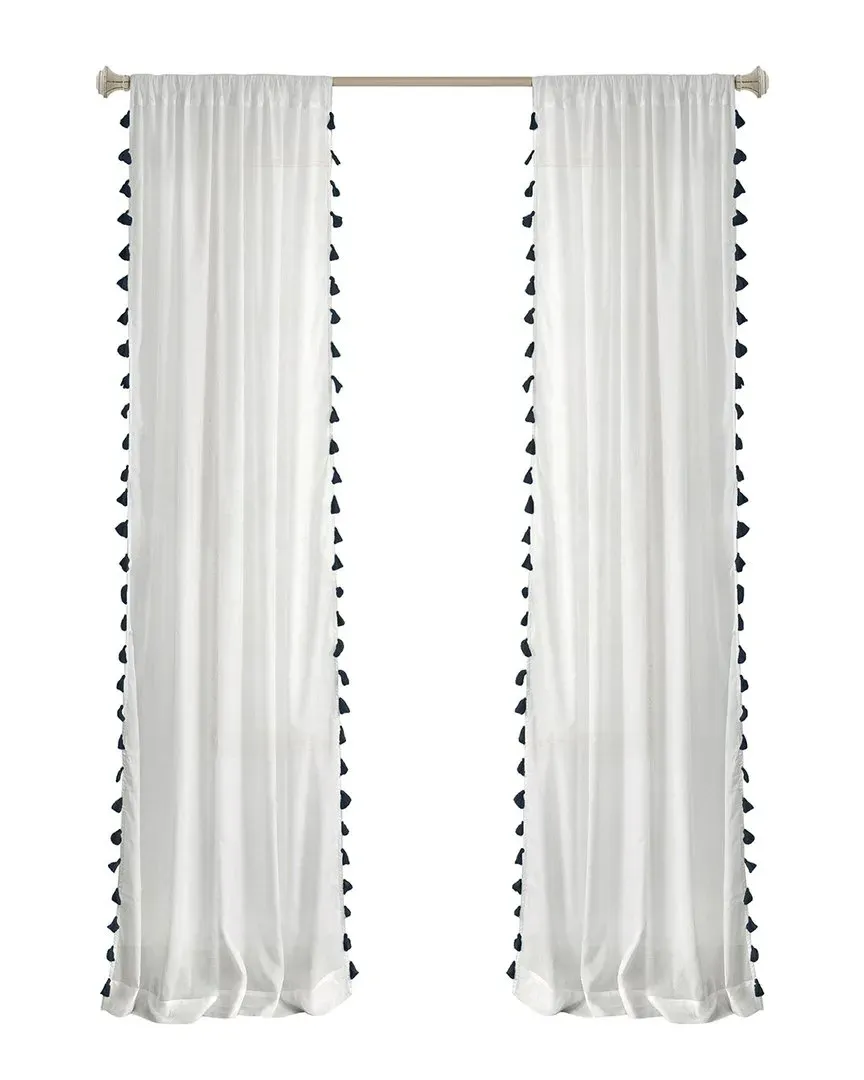 Bianca Semi-Sheer Curtain with Tassel Trim - Black, Cotton image