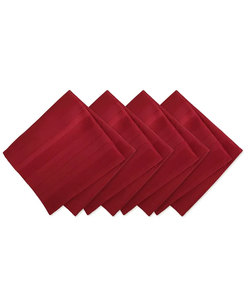 Denley Stripe Set of 4 Napkins - Red, Polyester