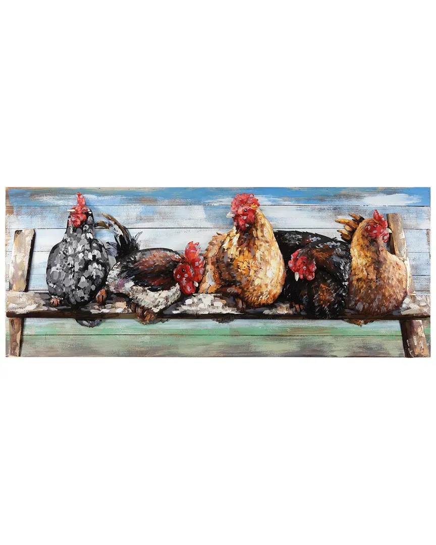 Primo Chickens Hand Painted Wall Sculpture - Iron, Wood