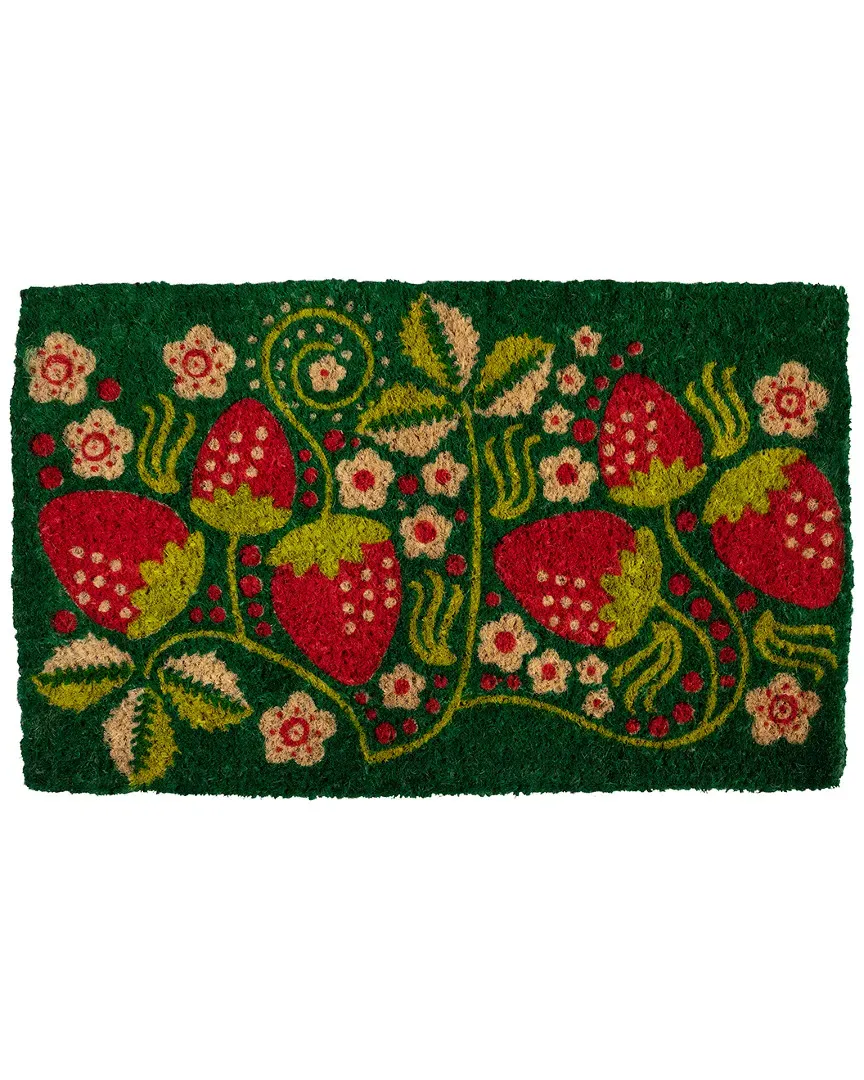 Strawberry Vines Handwoven Doormat - Green, Coconut Fiber