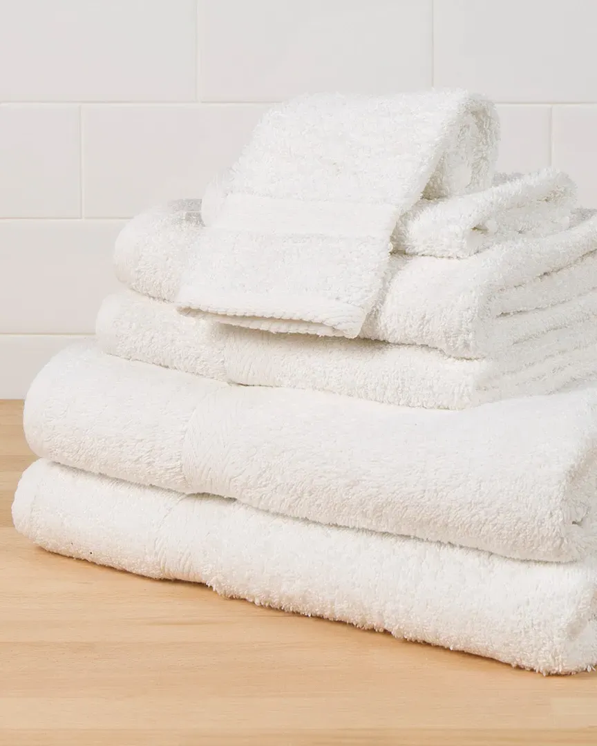 Deluxe 6-Piece Towel Set with Herringbone Dobby - White